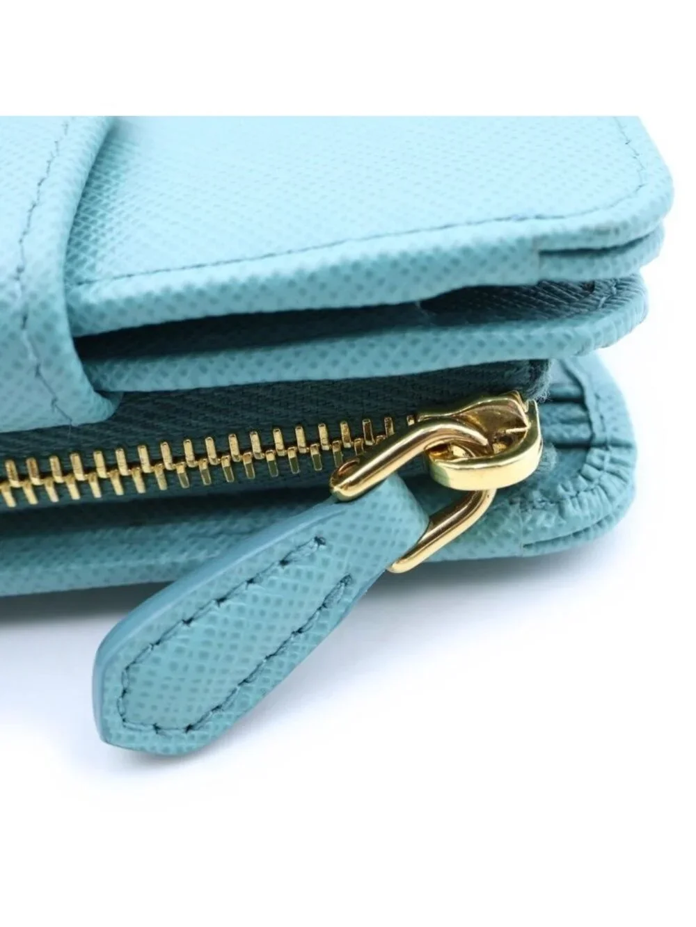 Prada Saffiano Compact Wallet Mini Mint Green Leather Gold